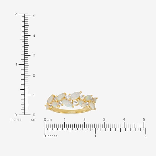 Womens Lab Created White Opal 14K Gold Over Silver Marquise Cocktail Ring