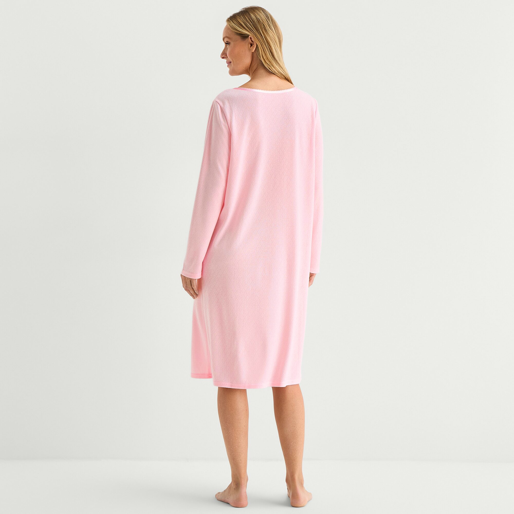 Adonna Womens Long Sleeve Round Neck Nightgown