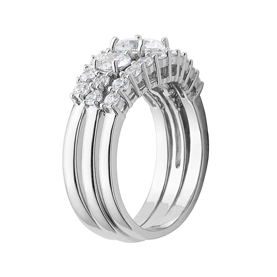 DiamonArt® Cubic Zirconia Sterling Silver 3-Stone Bridal Ring Set