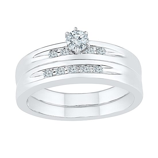 Womens 1/4 CT. T.W. Natural White Diamond Sterling Silver Round Side Stone Bridal Set