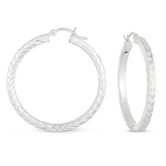 Womens Sterling Silver 40.1mm Hoop Earrings