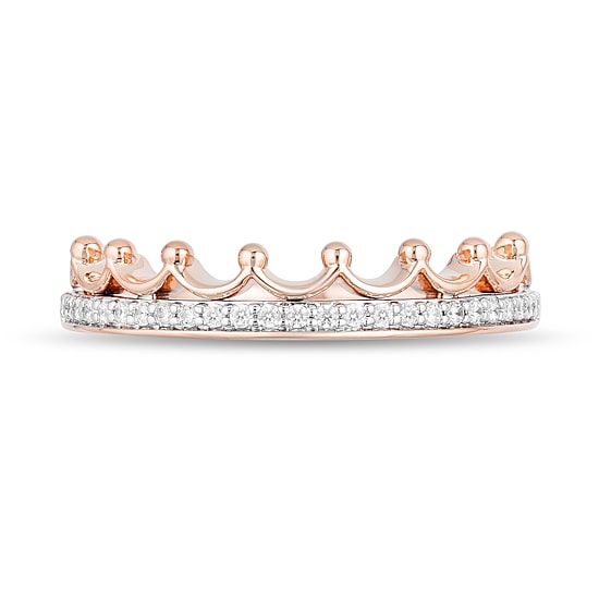 Enchanted Disney Fine Jewelry Womens 1/10 CT. T.W. Natural White Diamond 10K Rose Gold Princess Wedding Band