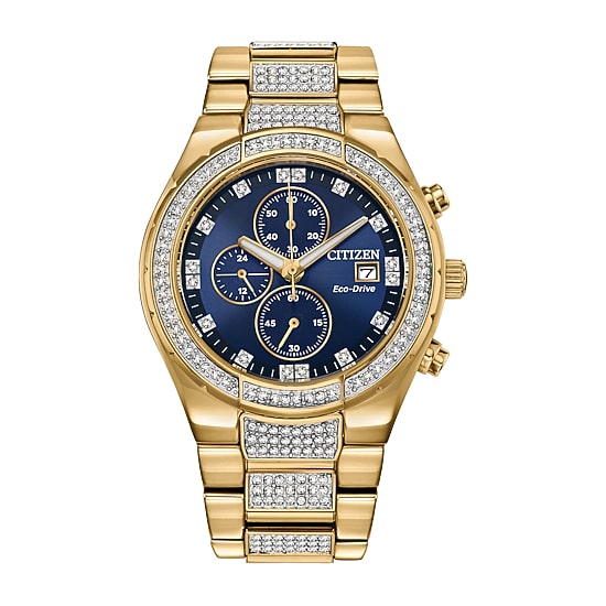 Citizen Eco-Drive Mens Crystal Accent Gold Tone Stainless Steel Bracelet Watch Ca0752-58l