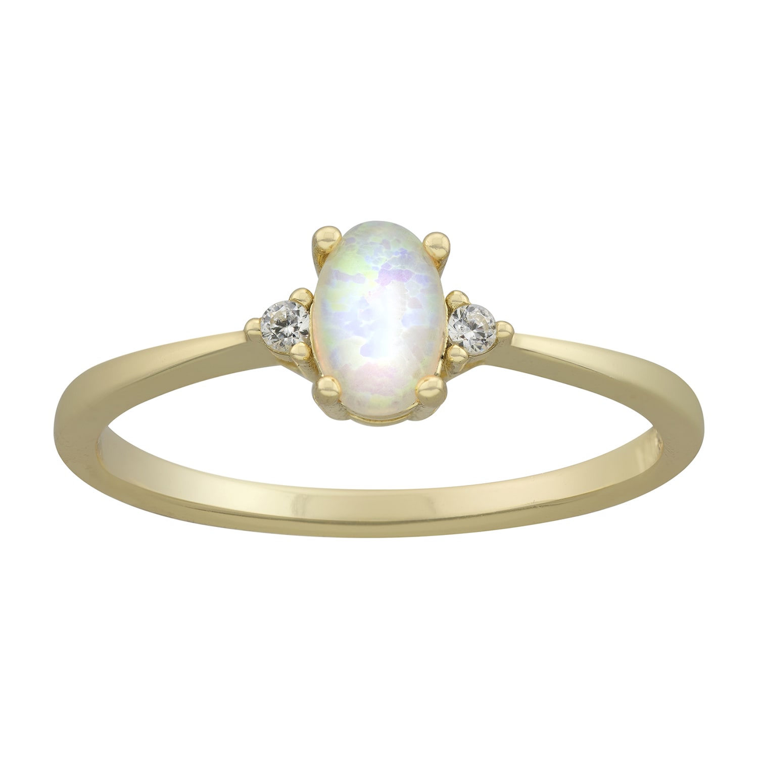 Silver Treasures Womens White Opal 14K Gold Over Oval Delicate Cocktail Ring