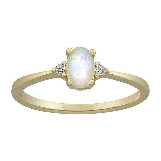 Silver Treasures Womens White Opal 14K Gold Over Silver Oval Delicate Cocktail Ring