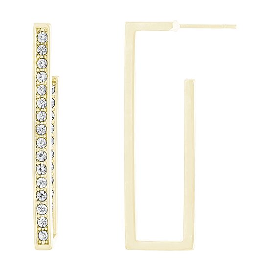 Sparkle Allure Crystal 14K Gold Over Brass Rectangular Hoop Earrings