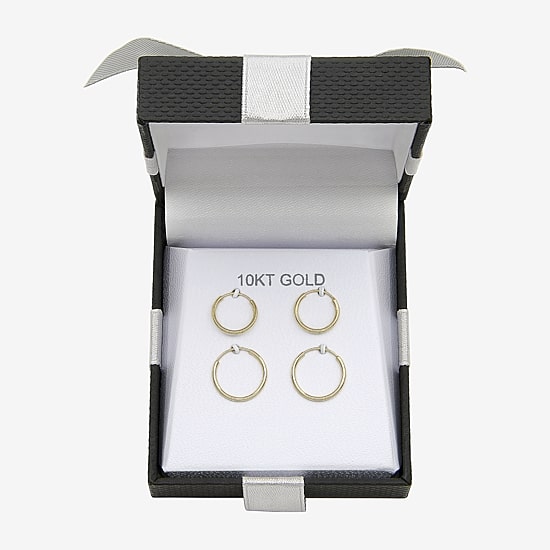 Womens 10K Gold 2 Pair Earring Set