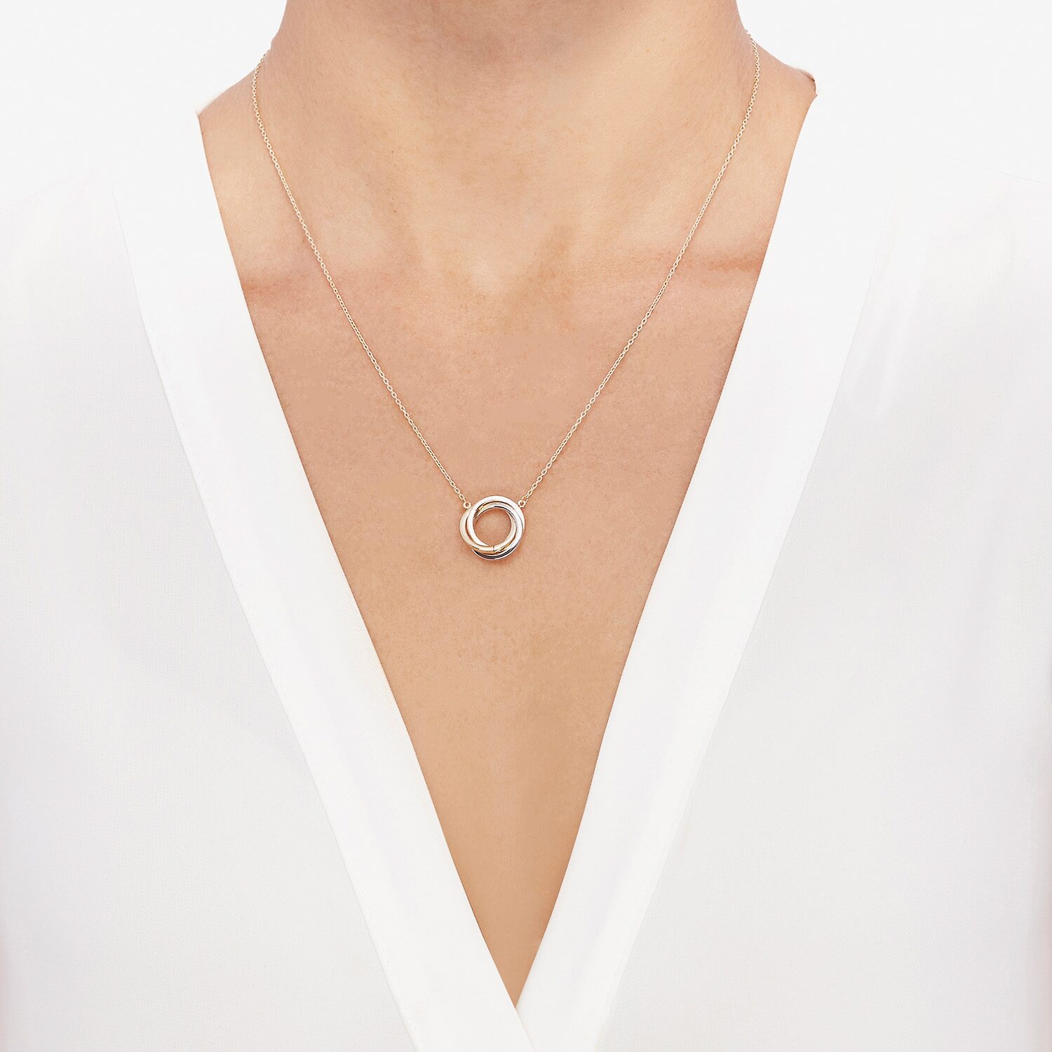 Womens 14K Tri-Color Gold 18 Inch Pendant Necklace