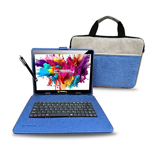 LINSAY® 10.1 Octa Core 128Gb Android 15 Tablet Blue Keyboard