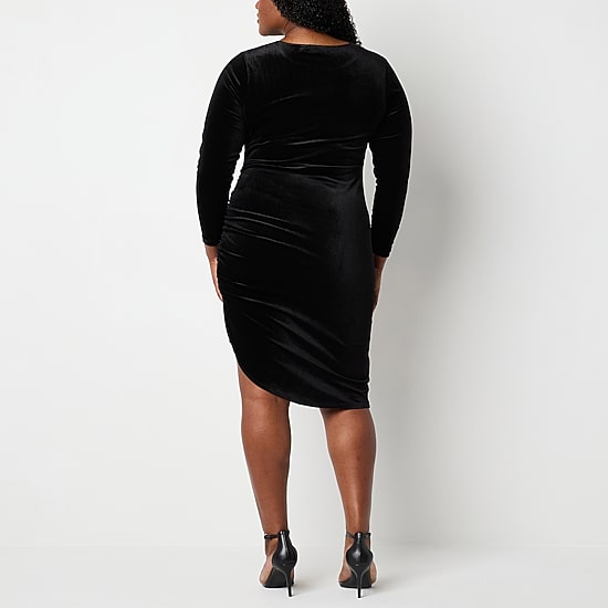 Premier Amour Velvet Womens Plus Crew Neck Long Sleeve Sheath Dress