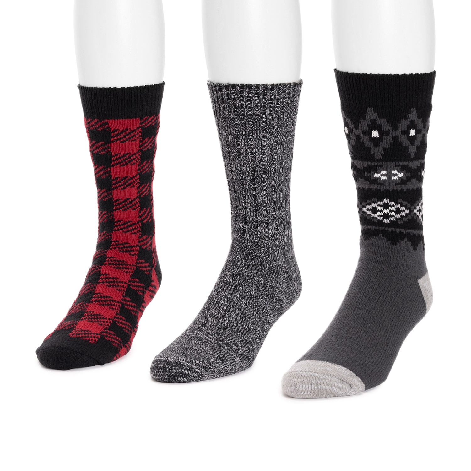 Muk Luks Microfiber Mens Multi-Pack 3 Pair Boot Socks