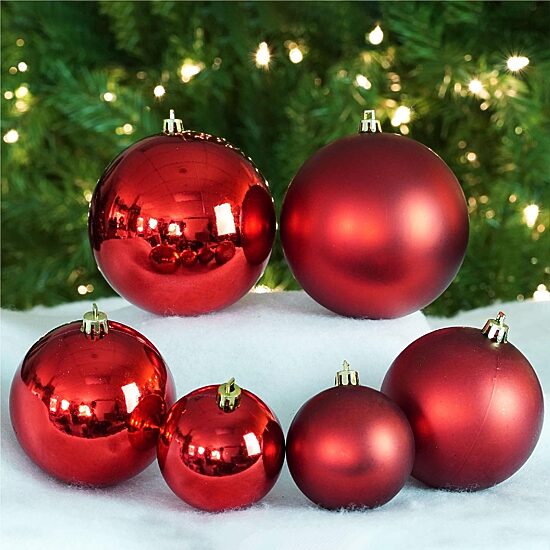 50ct Hot Red Shatterproof 2-Finish Christmas Ball Ornaments 4'' (100mm)