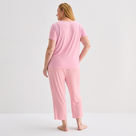 Liz Claiborne Cool and Calm Womens V-Neck Short Sleeve 2-pc. Plus Pajama Set
