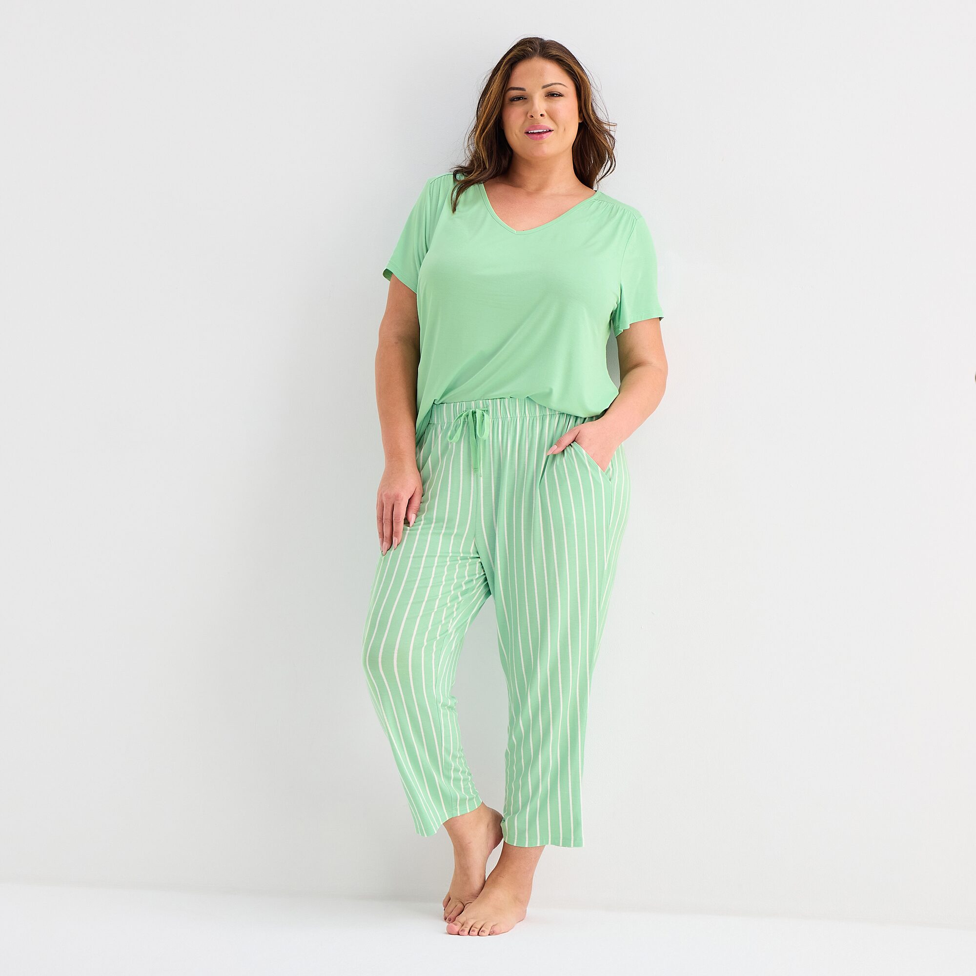 Liz Claiborne Cool and Calm Womens V-Neck Short Sleeve 2-pc. Plus Pajama Set