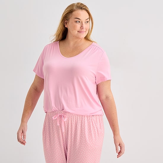 Liz Claiborne Cool and Calm Womens V-Neck Short Sleeve 2-pc. Plus Pajama Set