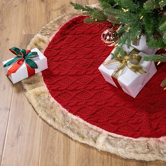 Northlight Cable Knit  Faux Fur Indoor Tree Skirt