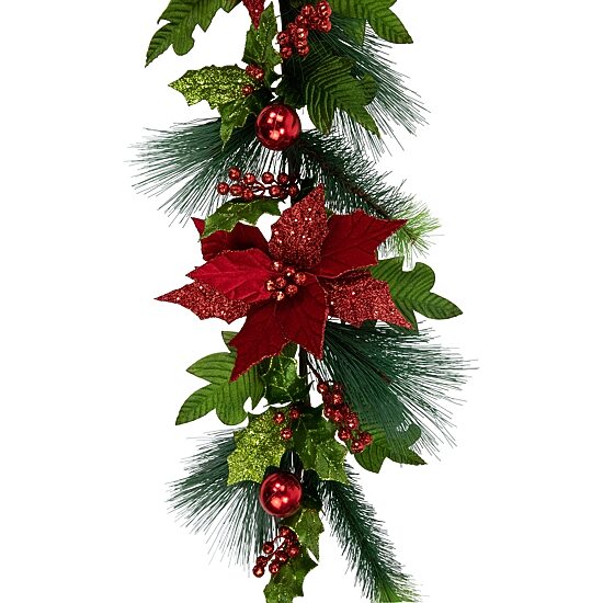 Northlight Poinsettia And Long Pine   Unlit Swag