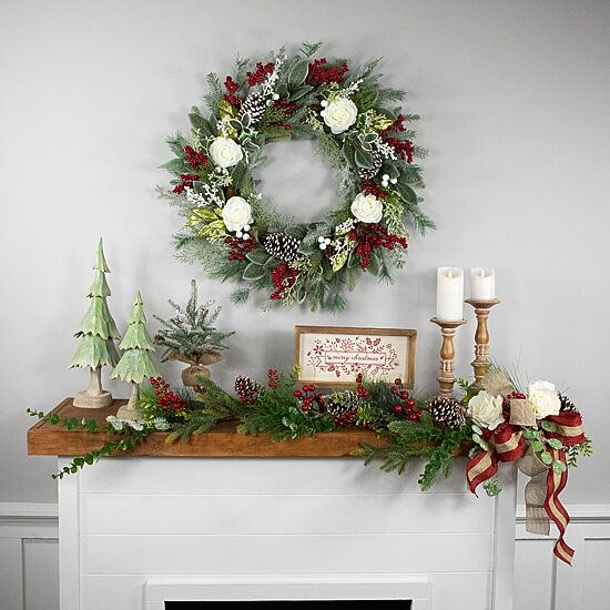 Northlight 30in Floral Unlit Wreath