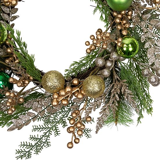 Northlight Ornaments And Berries Glittered Wreath