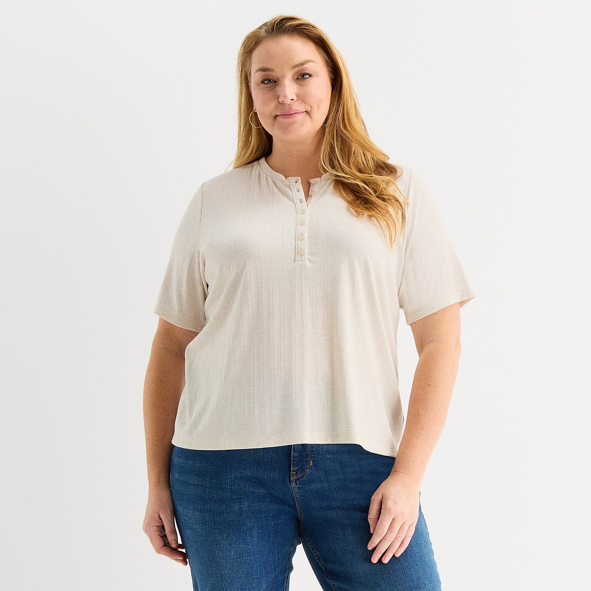 Liz Claiborne Womens Plus Short Sleeve Relaxed Fit Henley Shirt
