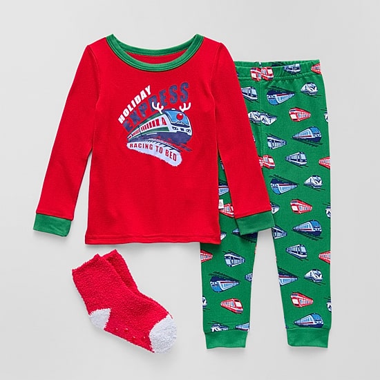 Sleep On It Gift Set Toddler Boys Crew Neck Long Sleeve 3-pc. Pajama Set