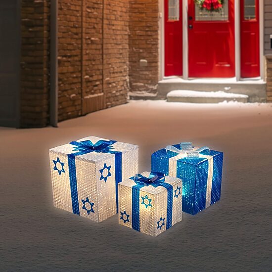 Northlight 12" Prelit Gift Box Hanukkah Yard Art