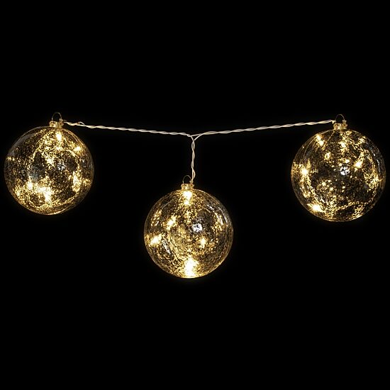 Set of 3 Lighted Silver Mercury Glass Finish Ball Christmas Ornaments - Clear Lights