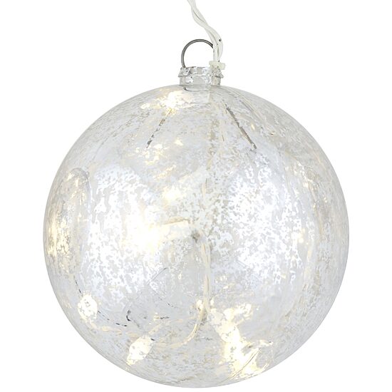 Set of 3 Lighted Silver Mercury Glass Finish Ball Christmas Ornaments - Clear Lights
