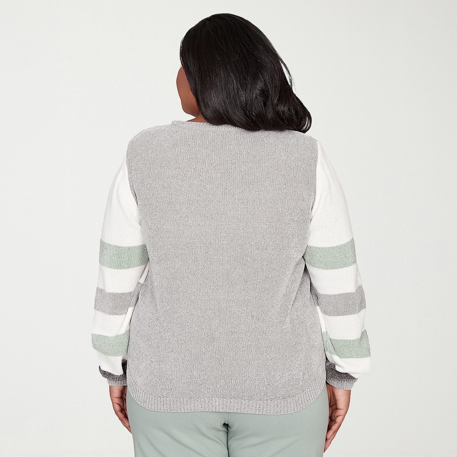 Alfred Dunner Plus Stockbridge Womens Crew Neck Long Sleeve Striped Pullover Sweater