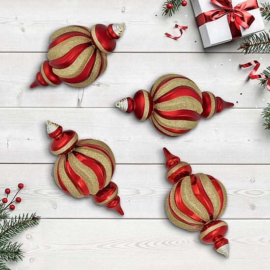 Northlight 10" Shatterproof Finial 4-pc. Christmas Ornament