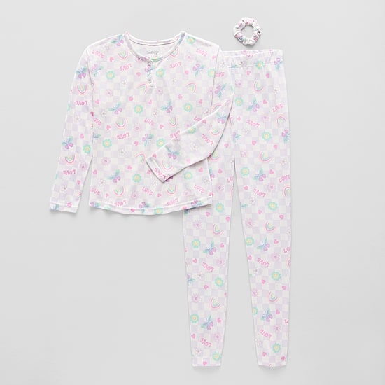 Sleep On It Little & Big Kid Girls Crew Neck Long Sleeve 3-pc. Pajama Set