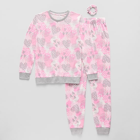 Sleep On It Little & Big Kid Girls Crew Neck Long Sleeve 3-pc. Pajama Set