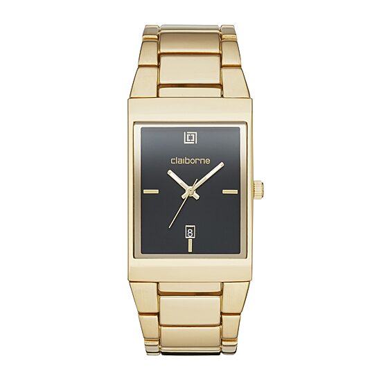 Claiborne® Mens Rectangular Gold-Tone Strap Watch