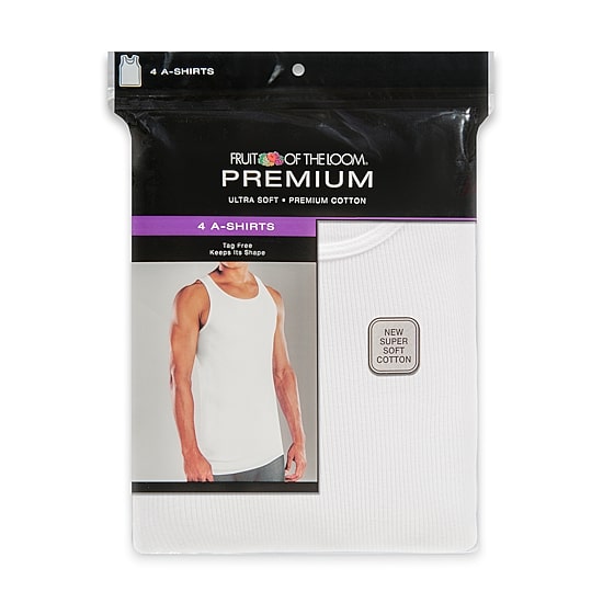 Fruit of the Loom Premium Cotton Mens Round Neck Sleeveless 4 Pack Tank