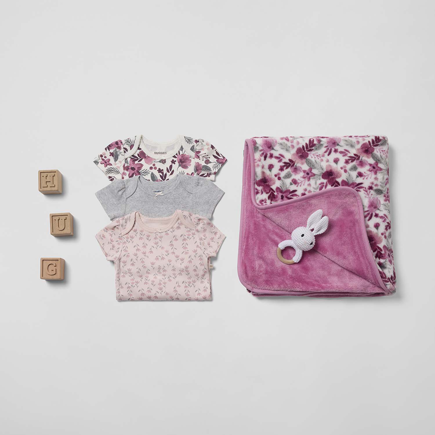 Huggies Baby Girls Crew Neck Short Sleeve 3-pc. Bodysuit