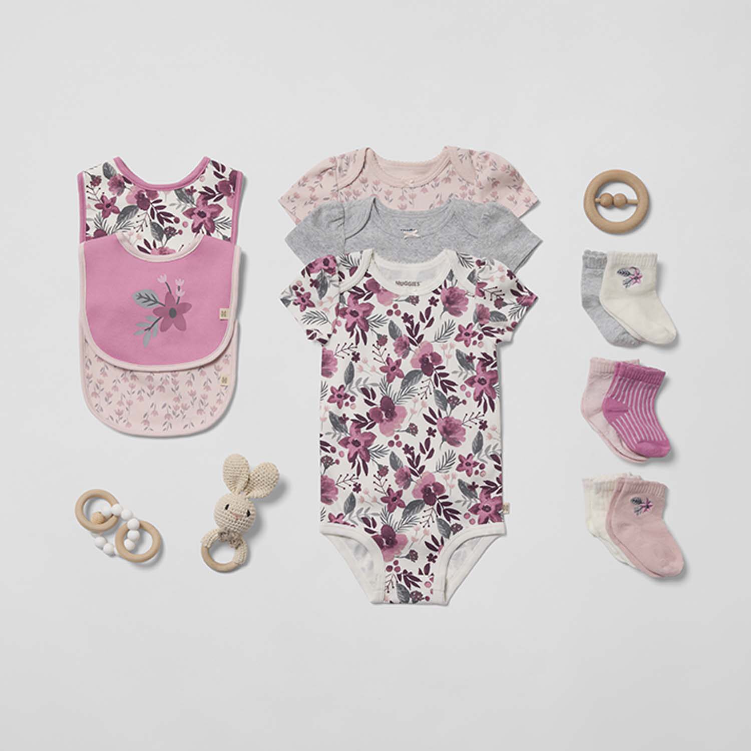 Huggies Baby Girls Crew Neck Short Sleeve 3-pc. Bodysuit