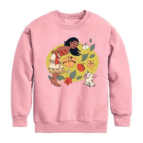 Disney Collection Maui Little & Big Kid Girls Crew Neck Long Sleeve Princess Moana Sweatshirt, X-large, Pink