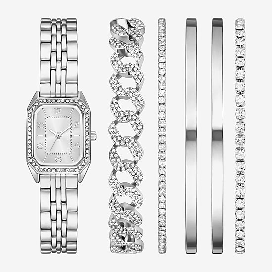 Womens Crystal Accent Silver Tone 6-pc. Watch Boxed Set Fmdjset360