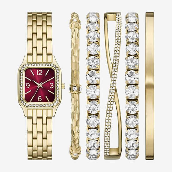 Womens Crystal Accent Gold Tone 6-pc. Watch Boxed Set Fmdjset361