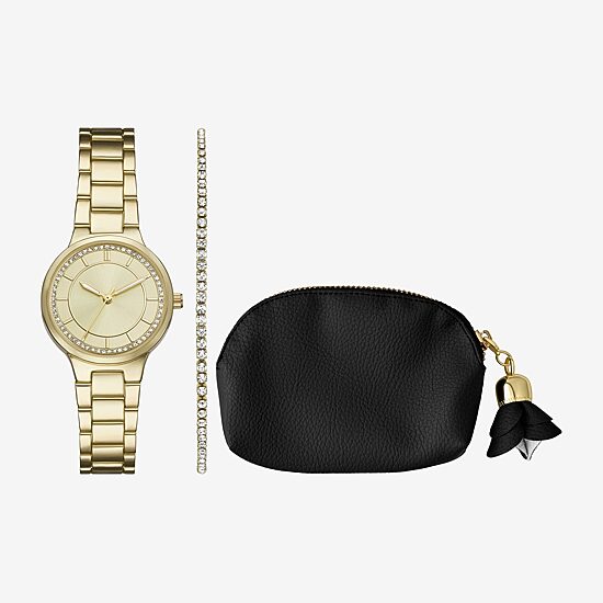 Womens Crystal Accent Gold Tone 3-pc. Watch Boxed Set Fmdjset363