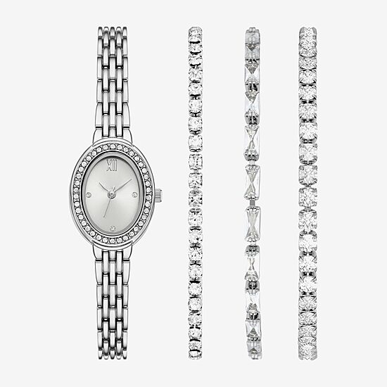 Womens Crystal Accent Silver Tone 4-pc. Watch Boxed Set Fmdjset364