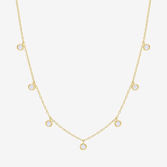 Lab Created Gemstone 14K Gold Over Silver 18 Inch Station Necklace