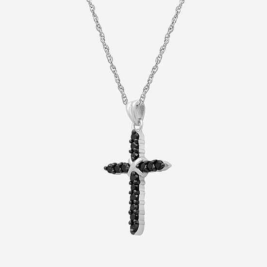 Womens 1/2 CT. T.W. Natural Black Diamond Sterling Silver Cross 18 Inch Pendant Necklace