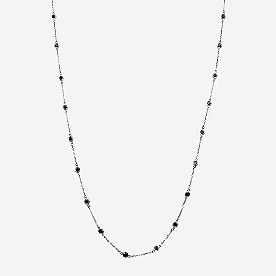 Womens 1 CT. T.W. Natural Black Diamond Sterling Silver Round 18 Inch Pendant Necklace