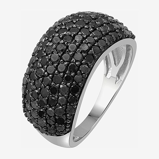 Womens 2 CT. T.W. Natural Black Diamond Sterling Silver Round Cocktail Ring