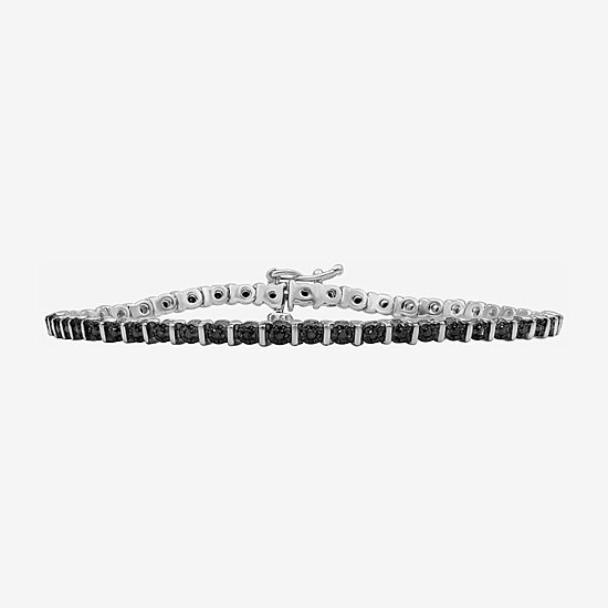 Womens 1/2 CT. T.W. Natural Black Diamond Sterling Silver Round Tennis Bracelet