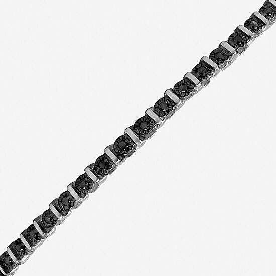 Womens 1/2 CT. T.W. Natural Black Diamond Sterling Silver Round Tennis Bracelet