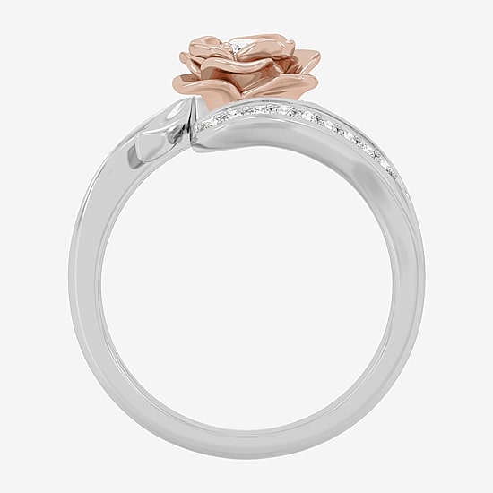 Enchanted Disney Fine Jewelry I, I2 Womens 1/4 CT. T.W. Lab Grown White Diamond 14K Gold Over Silver Flower Belle Side Stone Cocktail Ring