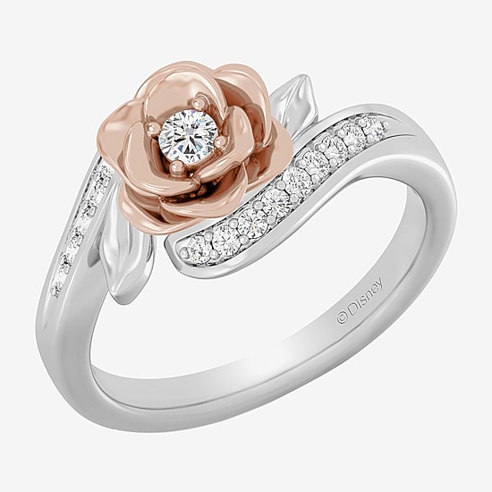Enchanted Disney Fine Jewelry I, I2 Womens 1/4 CT. T.W. Lab Grown White Diamond 14K Gold Over Silver Flower Belle Side Stone Cocktail Ring