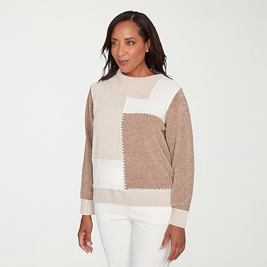 Alfred Dunner Vienna Womens Cowl Neck Long Sleeve Pullover Sweater